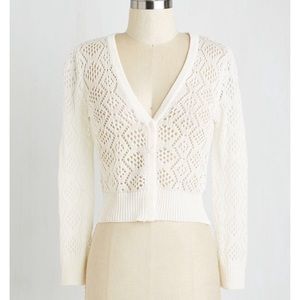 Modcloth Cropped Cream Crochet Cardigan